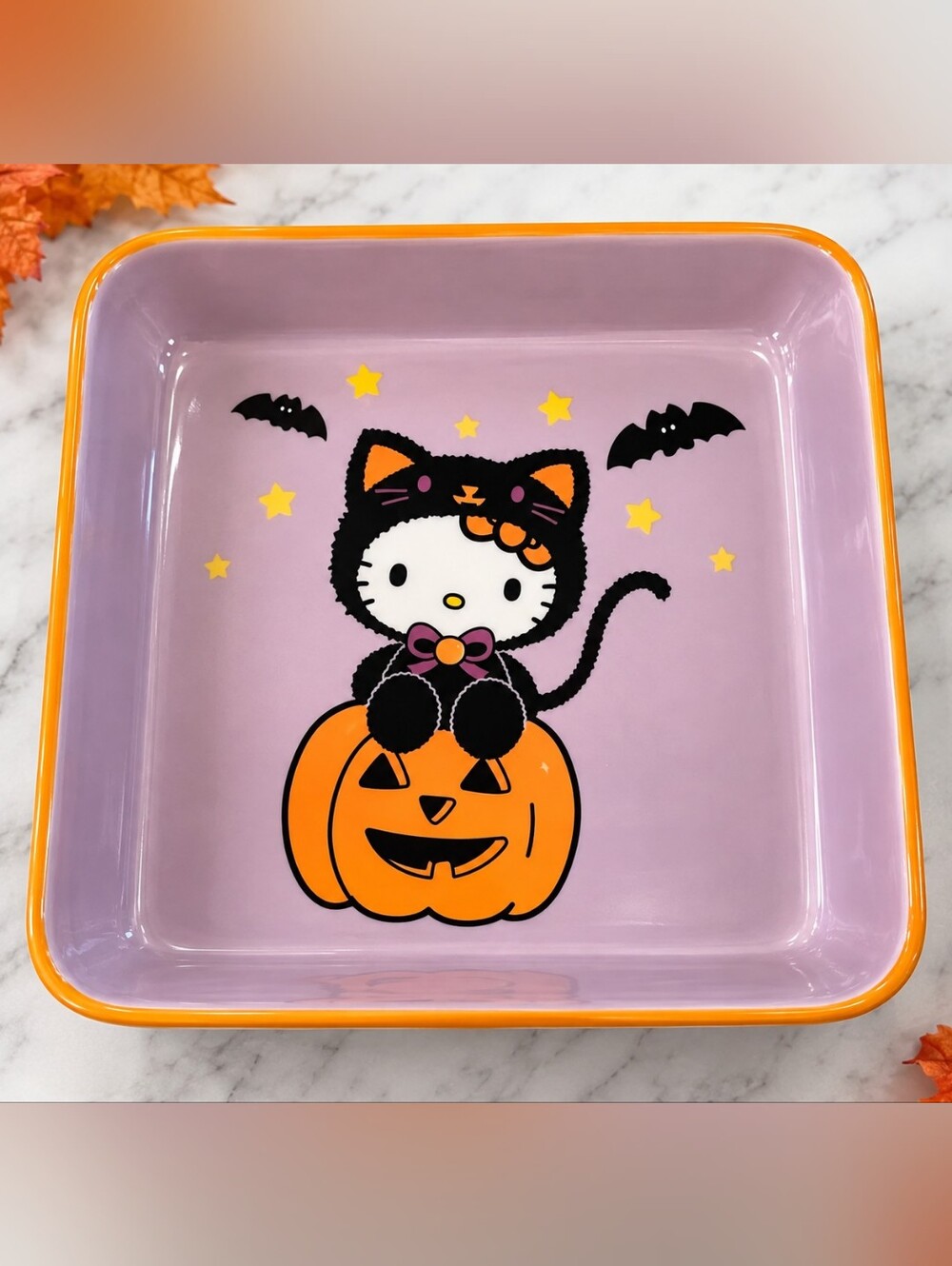 Hello Kitty Halloween Ceramic Black Cat Pumpkin Baking Dish NEW